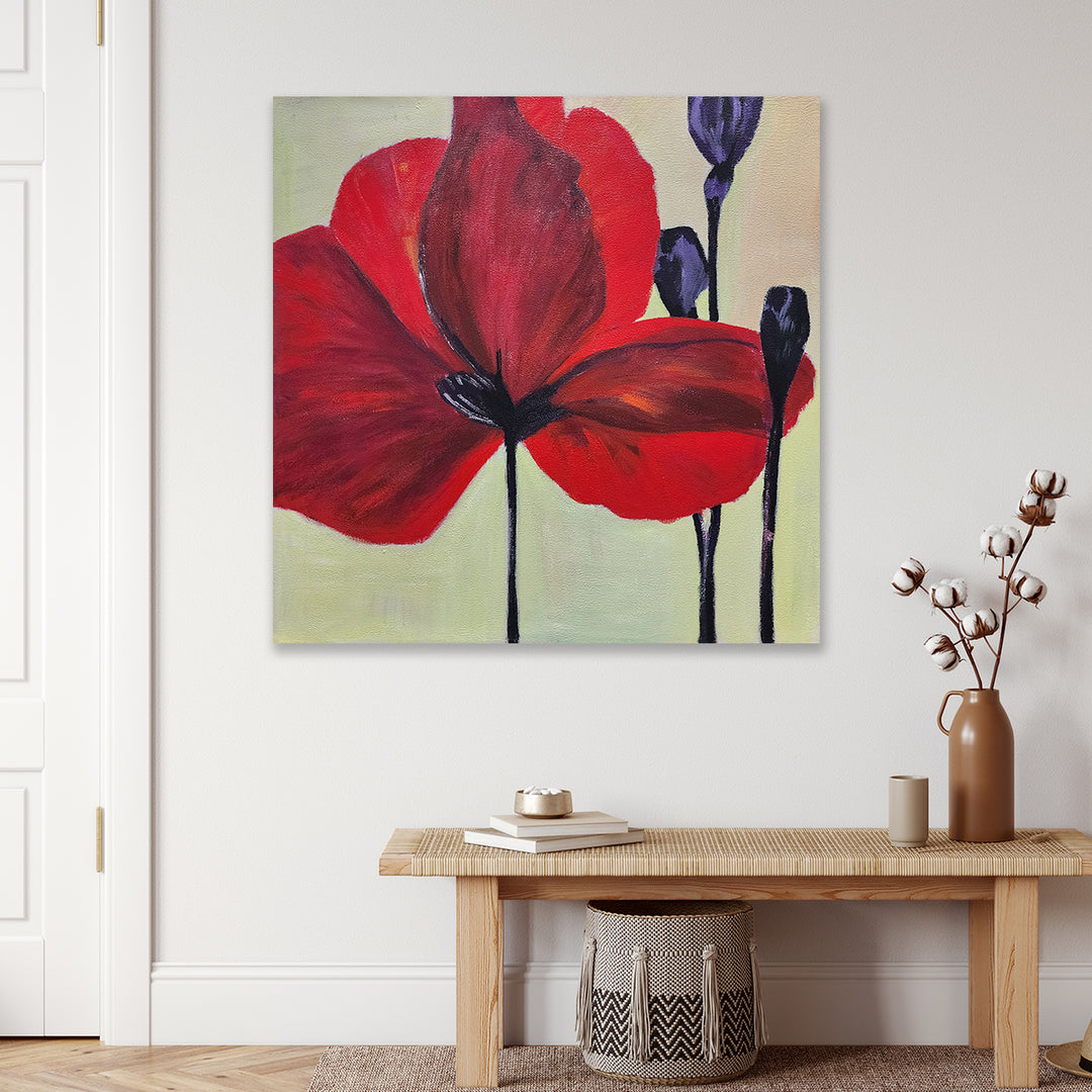 Scarlet Elegance - Hand Painted Art - 100x100cm - MTO-378