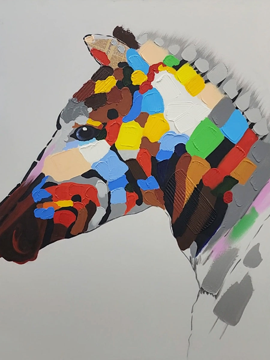 Abstract Elegance: Hand-Painted Color Block Zebra,  Size 90x120