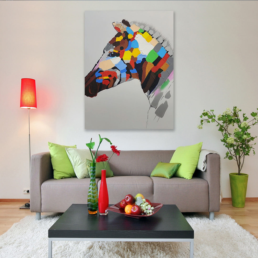 Abstract Elegance: Hand-Painted Color Block Zebra,  Size 90x120