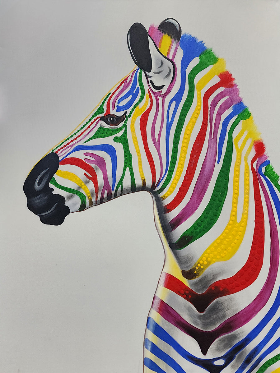Rainbow Stripes: Hand-Painted Modern Zebra Art,  Size 90x120
