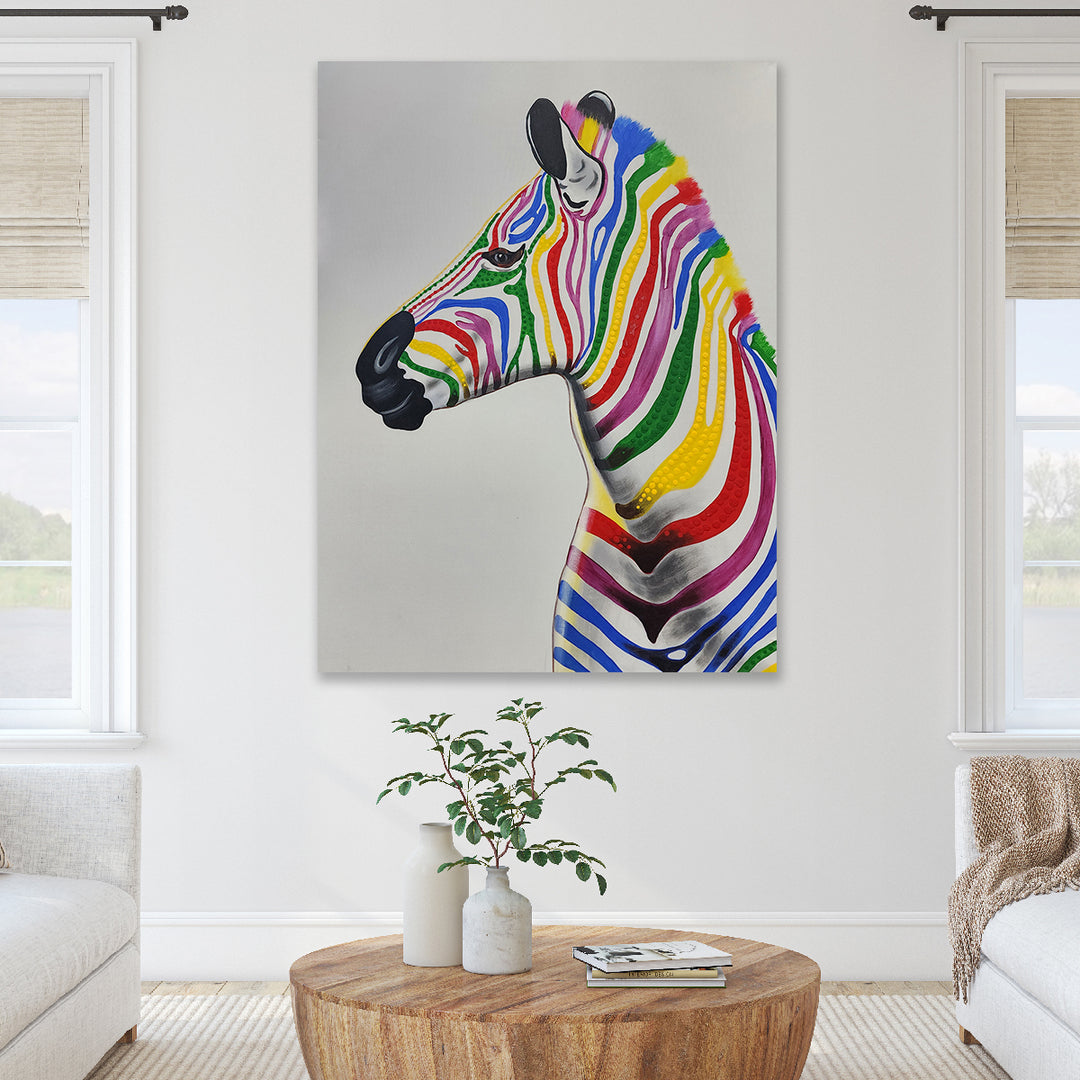 Rainbow Stripes: Hand-Painted Modern Zebra Art,  Size 90x120