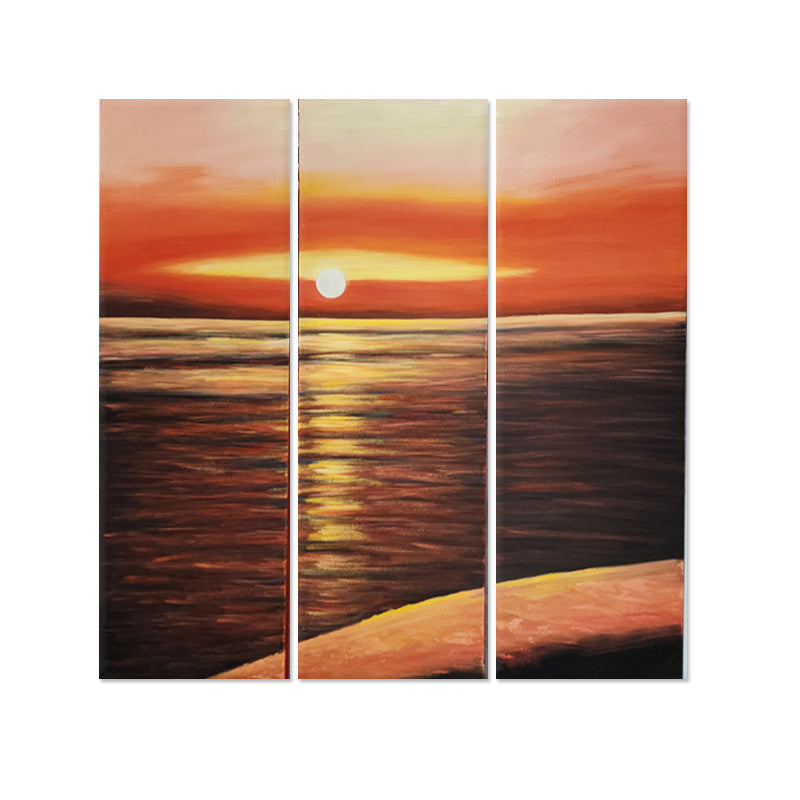 Golden Horizon Sunset Trio - Hand Painted Art Set of 3 - MTO-457