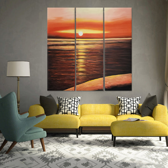 Golden Horizon Sunset Trio - Hand Painted Art Set of 3 - MTO-457