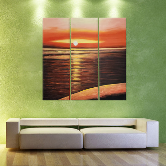 Golden Horizon Sunset Trio - Hand Painted Art Set of 3 - MTO-457