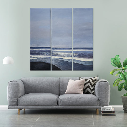 Tranquil Shoreline Triptych - Hand Painted Art Set of 3 - MTO-459, 40x120cm