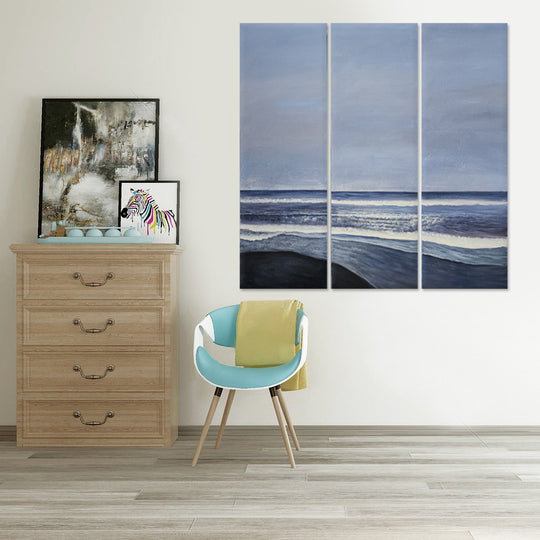Tranquil Shoreline Triptych - Hand Painted Art Set of 3 - MTO-459, 40x120cm