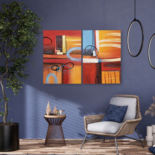 Heat of Abstract - Hand Painted Art - 2 Piece Set MTO-4671
