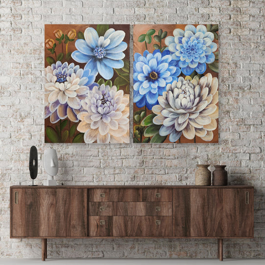 Blue Blossom Duo - Hand Painted Art Set of 2 - MTO-4691