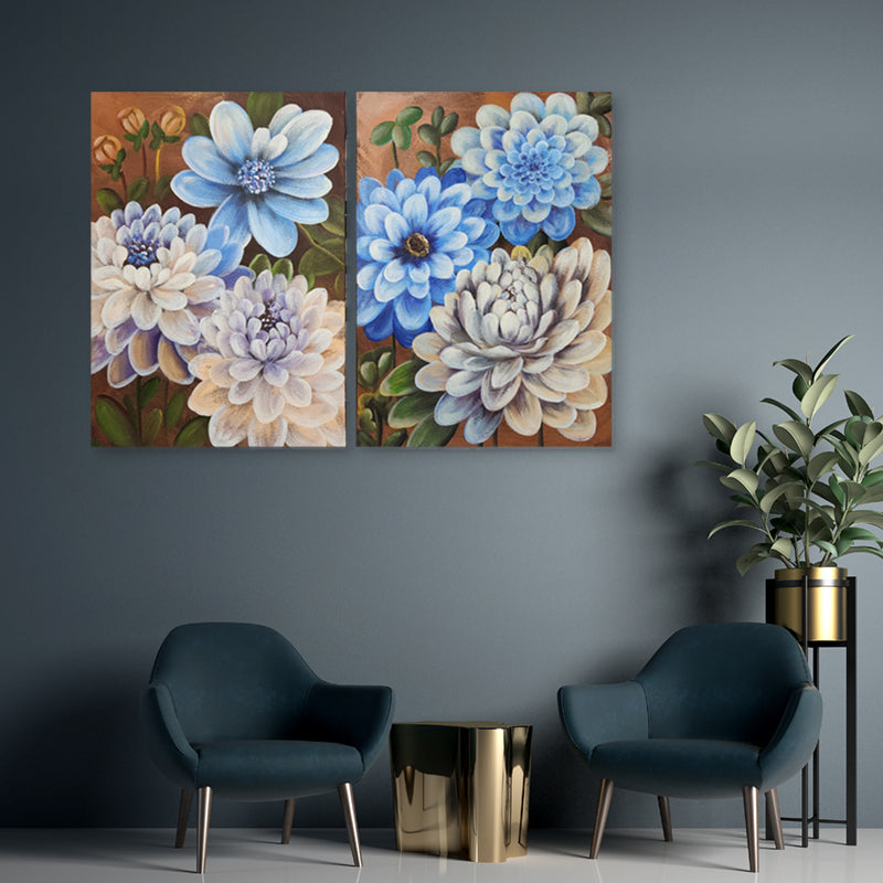 Blue Blossom Duo - Hand Painted Art Set of 2 - MTO-4691