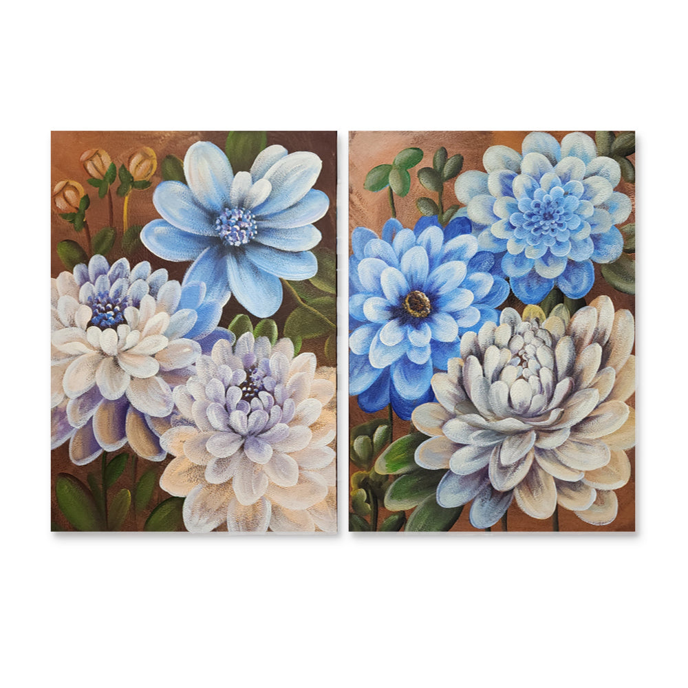 Blue Blossom Duo - Hand Painted Art Set of 2 - MTO-4691