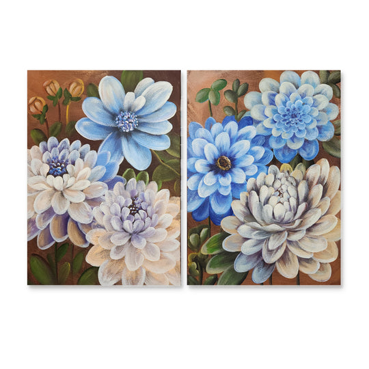 Blue Blossom Duo - Hand Painted Art Set of 2 - MTO-4691