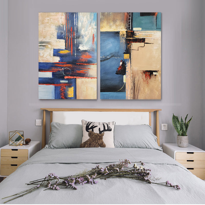 Coastal Geometry Duo - Hand Painted Art Set of 2 (60x80)- MTO-4871