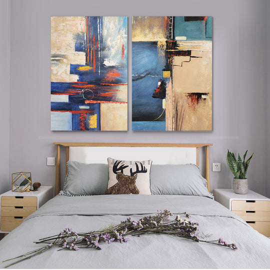 Coastal Geometry Duo - Hand Painted Art Set of 2 (60x80)- MTO-4871