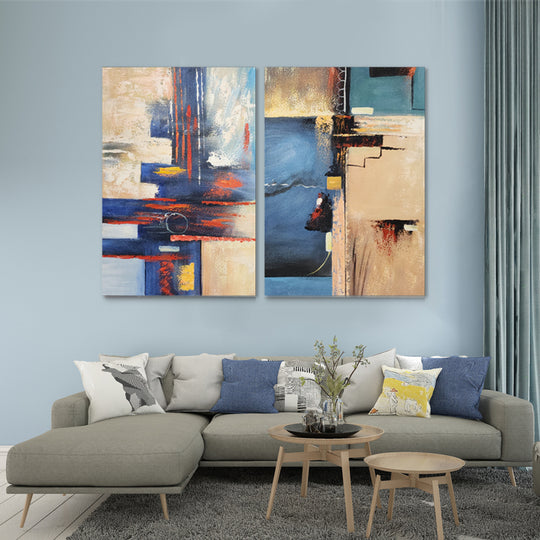 Coastal Geometry Duo - Hand Painted Art Set of 2 (60x80)- MTO-4871