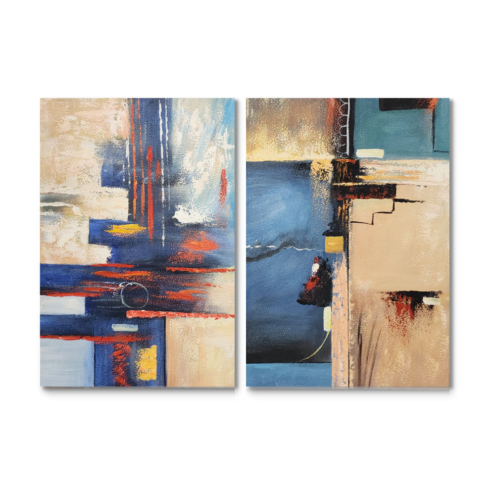 Coastal Geometry Duo - Hand Painted Art Set of 2 (60x80)- MTO-4871