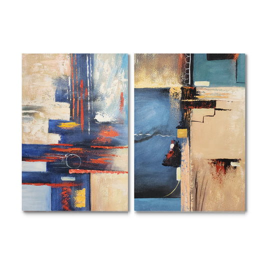 Coastal Geometry Duo - Hand Painted Art Set of 2 (60x80)- MTO-4871