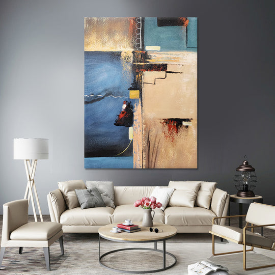 Blue And Beige Abstract - Hand Painted Art - MTO-490