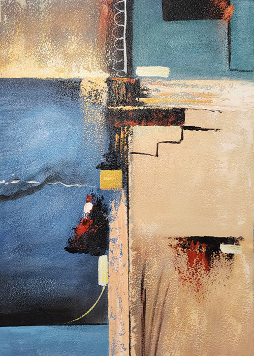 Blue And Beige Abstract - Hand Painted Art - MTO-490