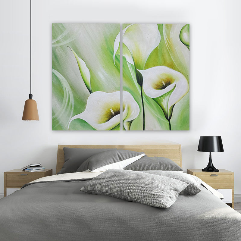 Green Serenity Lilies – Diptych - Hand Painted Art Set - MTO-549