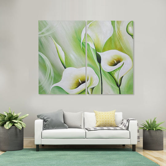 Green Serenity Lilies – Diptych - Hand Painted Art Set - MTO-549