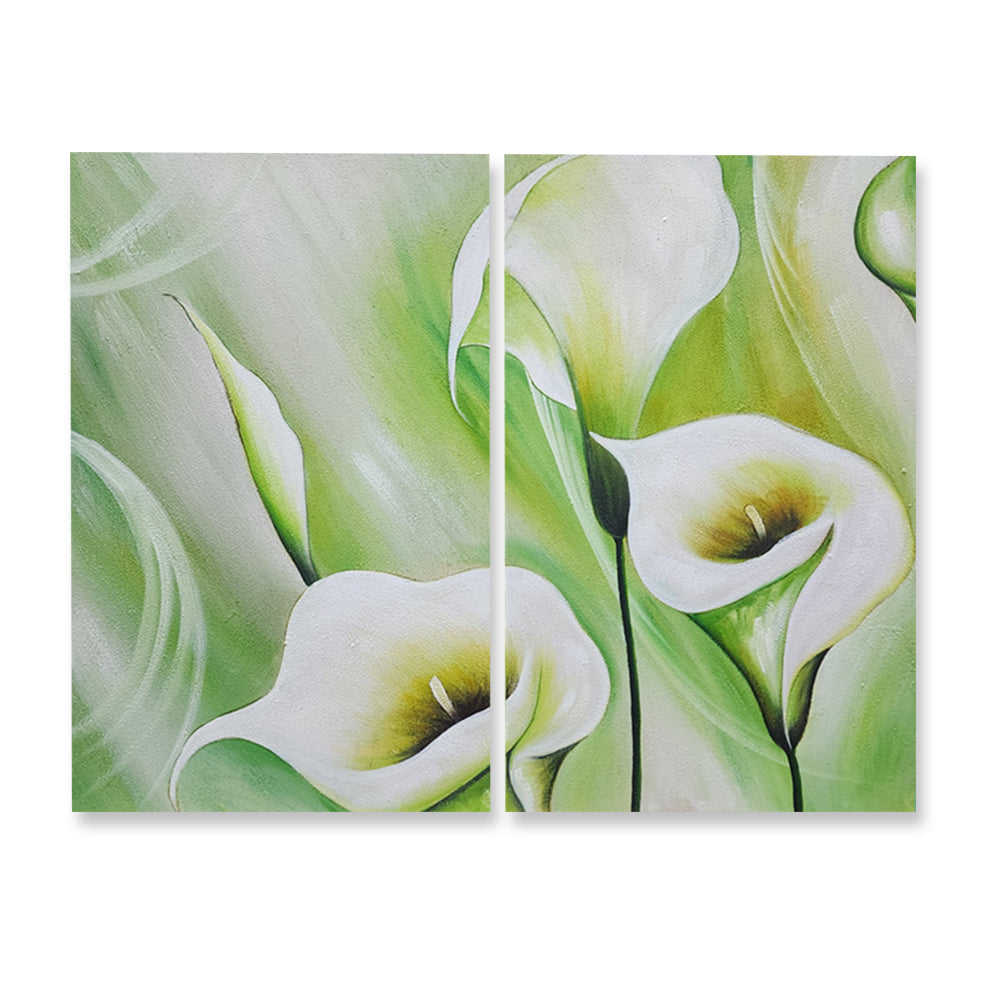 Green Serenity Lilies – Diptych - Hand Painted Art Set - MTO-549