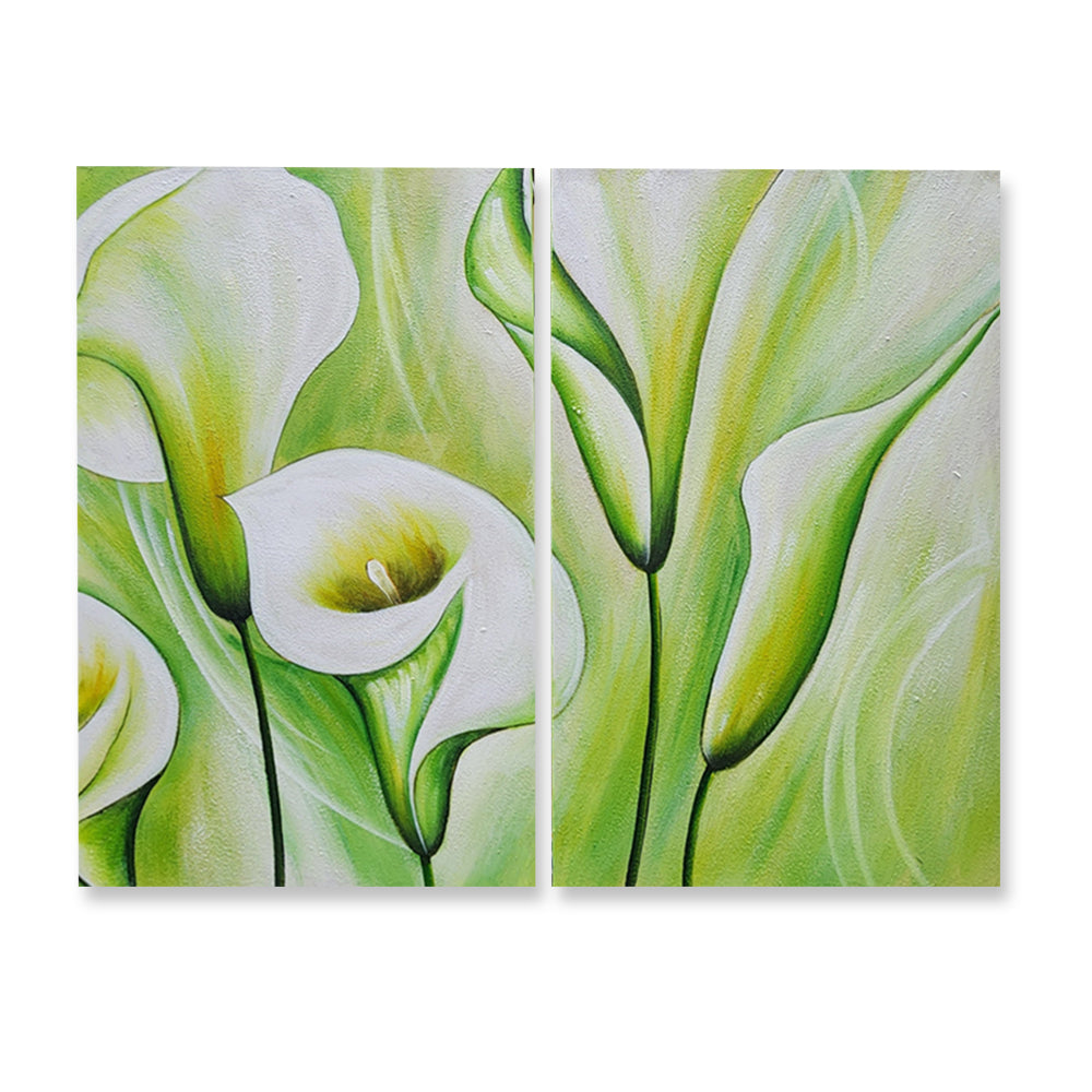 Elegent Green Lilies – Diptych - Hand Painted Art Set - MTO-550, 50x80cm