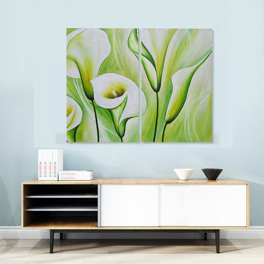 Elegent Green Lilies – Diptych - Hand Painted Art Set - MTO-550, 50x80cm