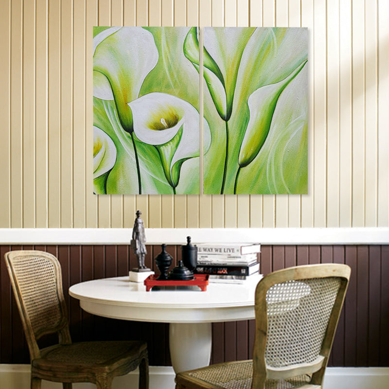 Elegent Green Lilies – Diptych - Hand Painted Art Set - MTO-550
