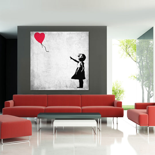 Girl with Balloon - Ready to Hang Canvas Print - POD139 - 90x90cm - Priceless ART:  Australia's Largest Range of Affordable ART