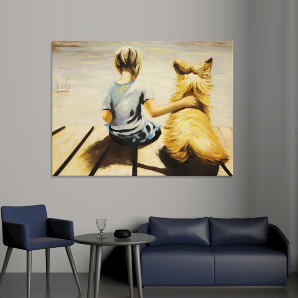 A Boy and his Dog - Hand Painted Art - 75x100cm YA501