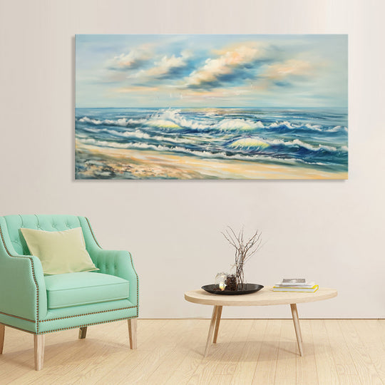 Shimmering Beach - Divine Depiction of a Serene Coastal Shore, with Stunning Texturally Painted Details, Size 80x150cm