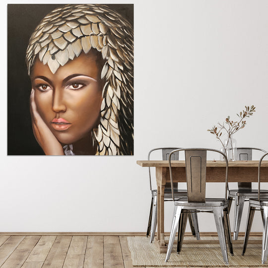Sophisticated Beauty - Stunning, Highly Detailed Portrait of a Woman with a Beautiful, Elaborate Headdress. Size 100x120cm