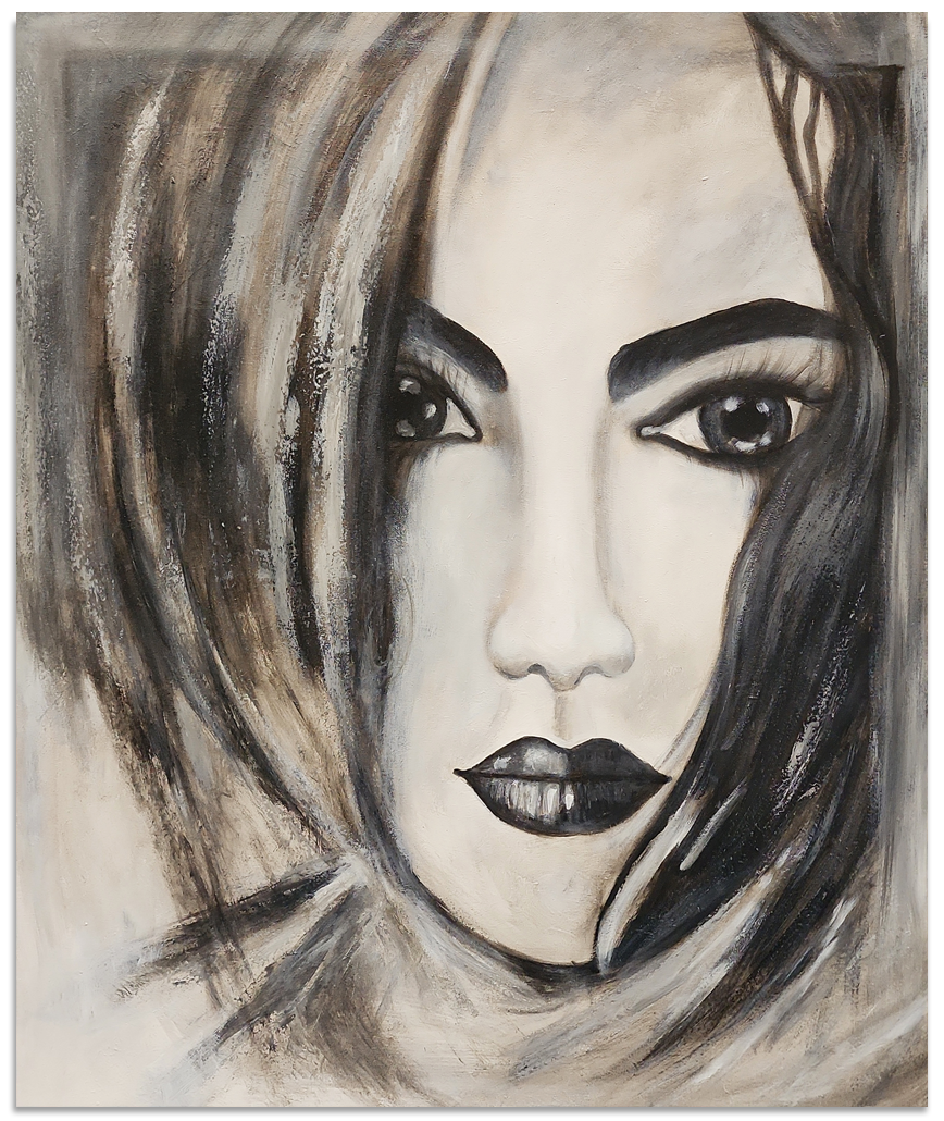 Gestural Gaze - Beautiful, Stylized Depiction of a Young Woman, Size 100x120cm
