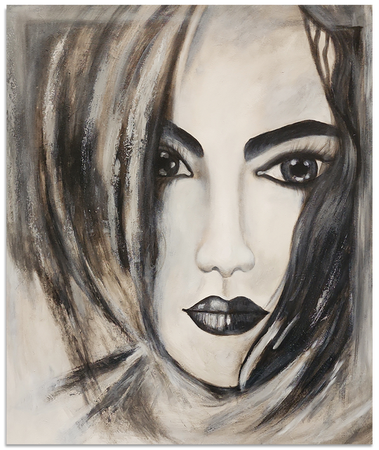 Gestural Gaze - Beautiful, Stylized Depiction of a Young Woman, Size 100x120cm