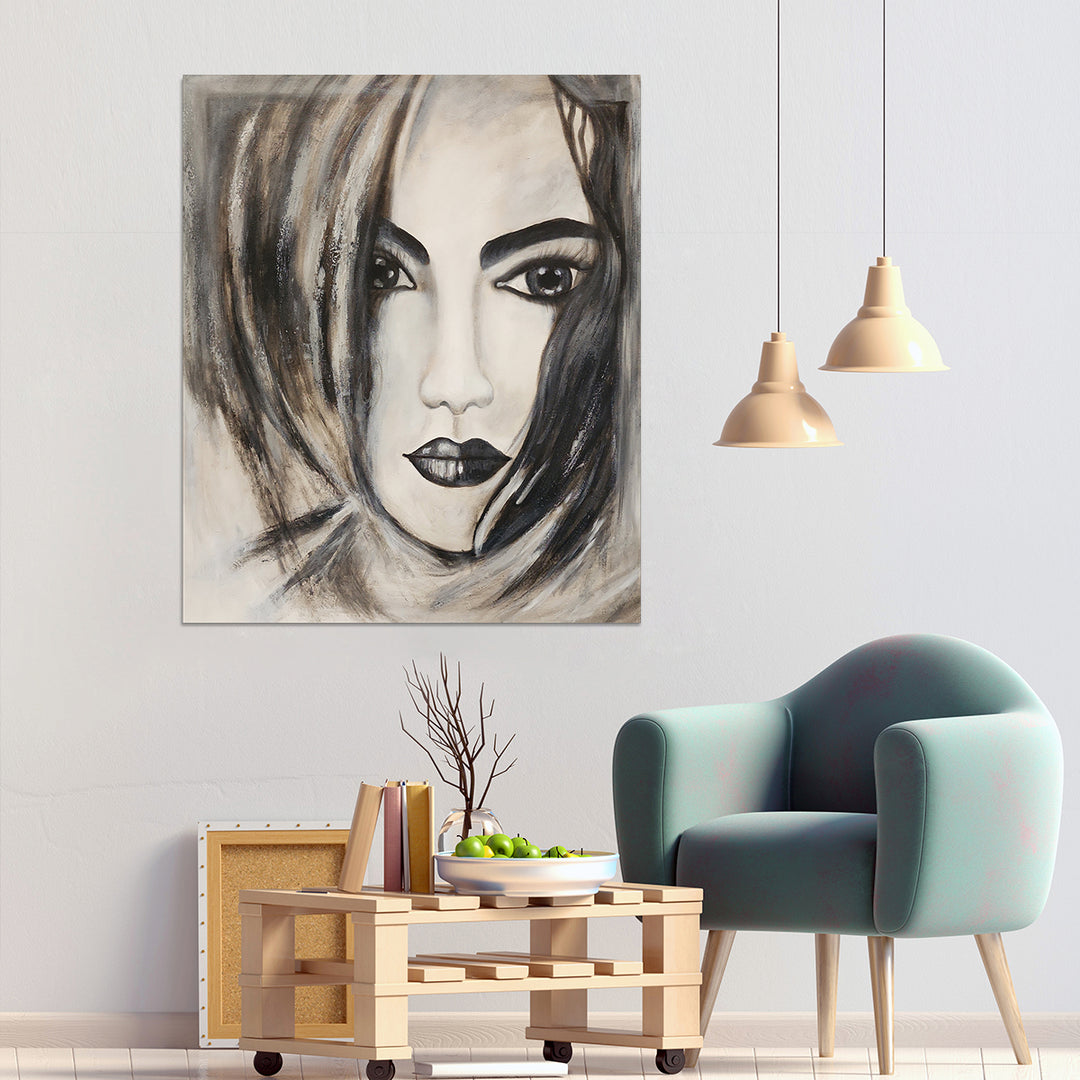Gestural Gaze - Beautiful, Stylized Depiction of a Young Woman, Size 100x120cm