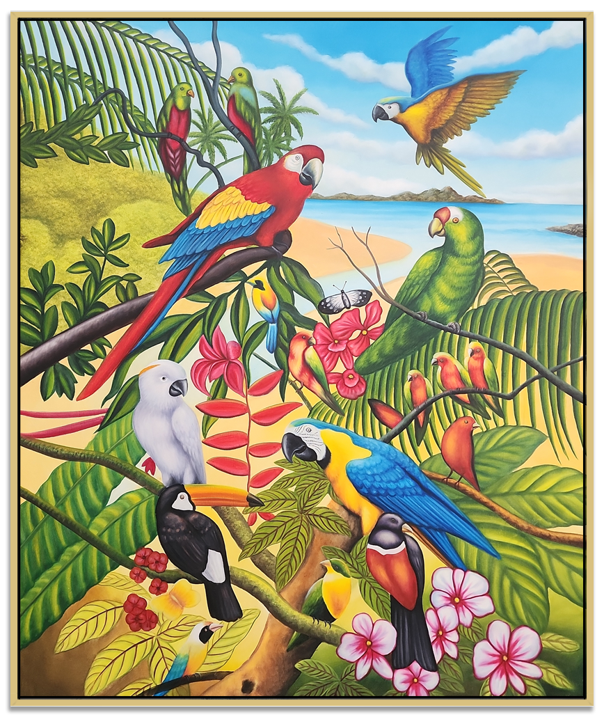 Birds of Colour - Highly Detailed Oil Painting of Tropical Birds in the Jungle