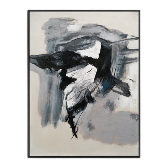 Monochrome Motion - Hand Painted Abstract Artwork in Black Shadow Frame 75x100cm - AC273A