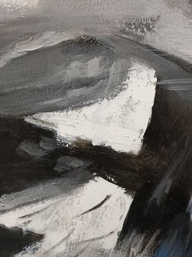 Monochrome Motion - Hand Painted Abstract Artwork in Black Shadow Frame 75x100cm - AC273A