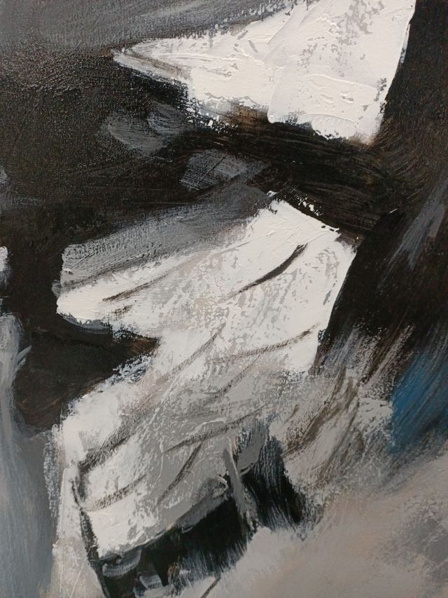 Monochrome Motion - Hand Painted Abstract Artwork in Black Shadow Frame 75x100cm - AC273A