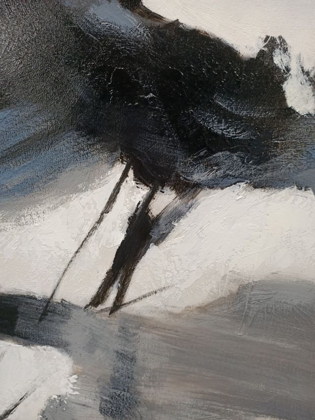 Monochrome Balance - Hand Painted Abstract Artwork in Black Shadow Frame 75x100cm - AC273B