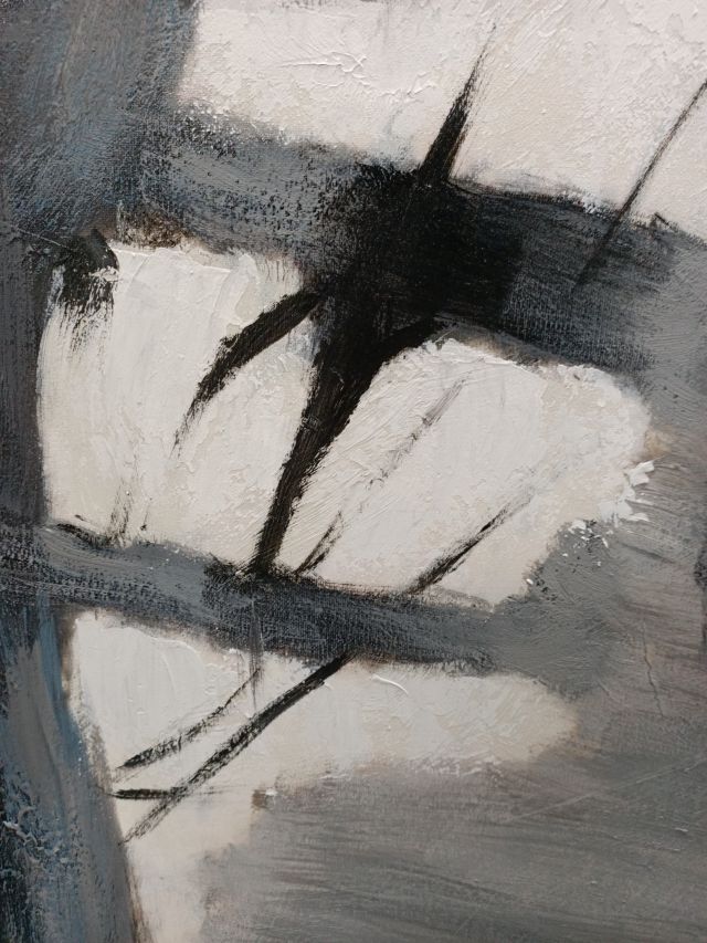 Monochrome Balance - Hand Painted Abstract Artwork in Black Shadow Frame 75x100cm - AC273B