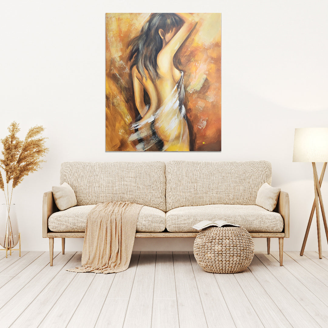 Graceful Beauty - Lovely, Warm Toned Depiction of a Female Nude in size 100x120cm