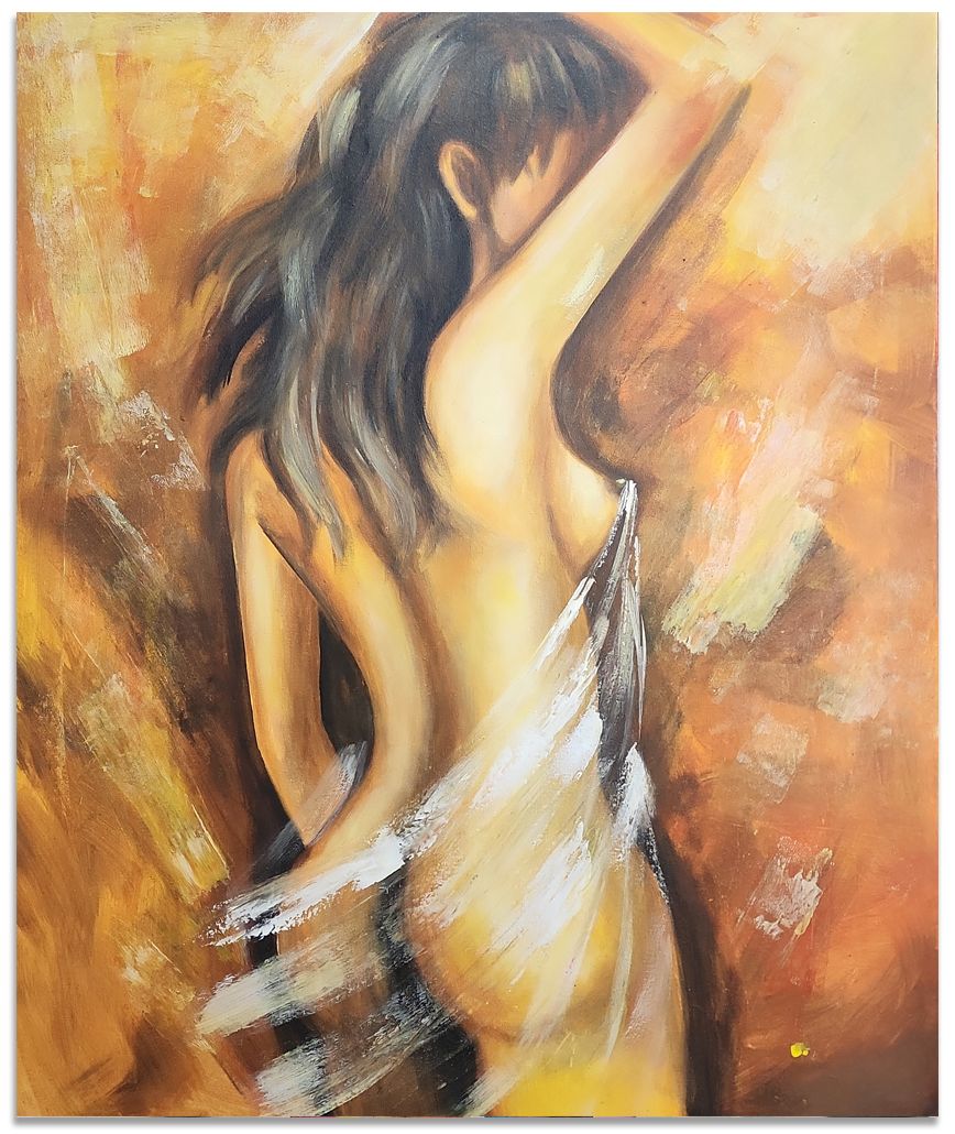 Graceful Beauty - Lovely, Warm Toned Depiction of a Female Nude in size 100x120cm