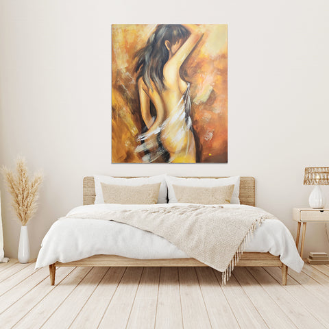 Graceful Beauty - Lovely, Warm Toned Depiction of a Female Nude in size 100x120cm
