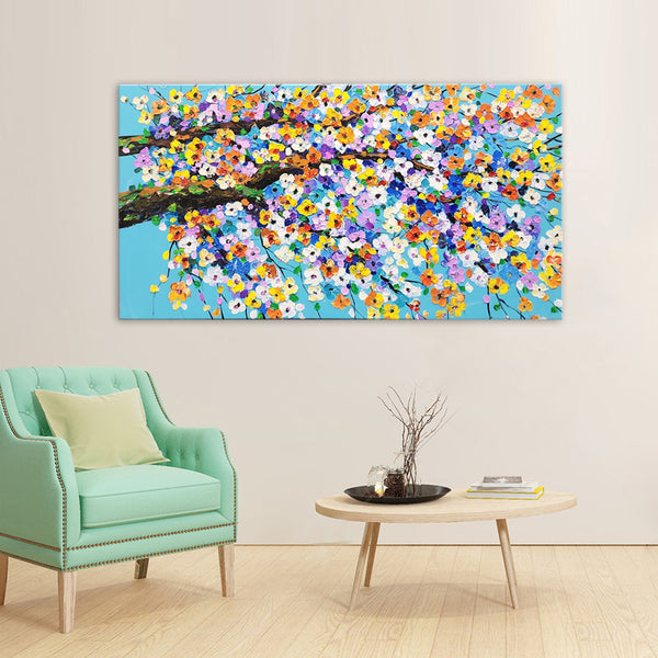 Floral Ecstasy - Stunning, Highly Textural Colourful Floral Painting, Size 80x150cm