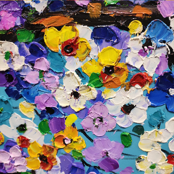 Floral Ecstasy - Stunning, Highly Textural Colourful Floral Painting, Size 80x150cm