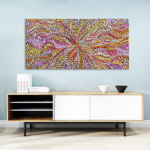 Harmonious Rift - Stunning Colourful Dot Painting Depicting Swirls Emanating from the Center, Size 100x200cm
