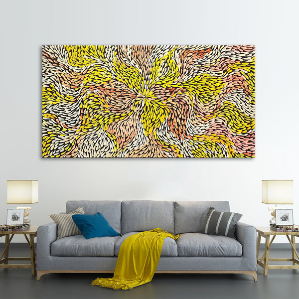 Warm Euphoria - Stunning Modern Dot Painting Artwork Depicting Warm Swirls on a Black Background, Size 80x150cm