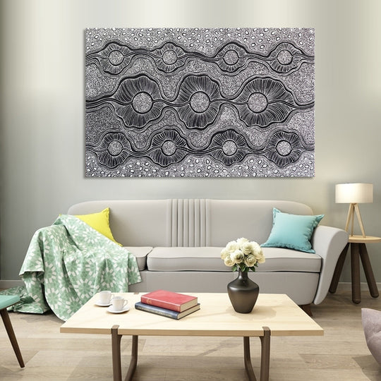 Tunnels of Light - Stunning Modern Dot Painting Artwork Featuring Meticulously Painted White Dots on a Black Background, Size 100x150cm