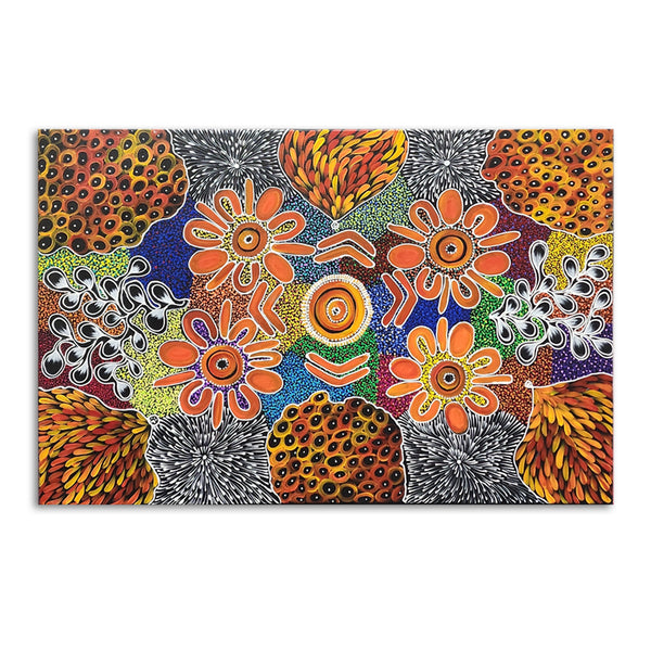 Synchrony of Bliss - Lovely Modern Dot Painting Artwork Featuring Colourful Painted Forms on a Meticulously Painted Dotted Backround, Size 100x150cm